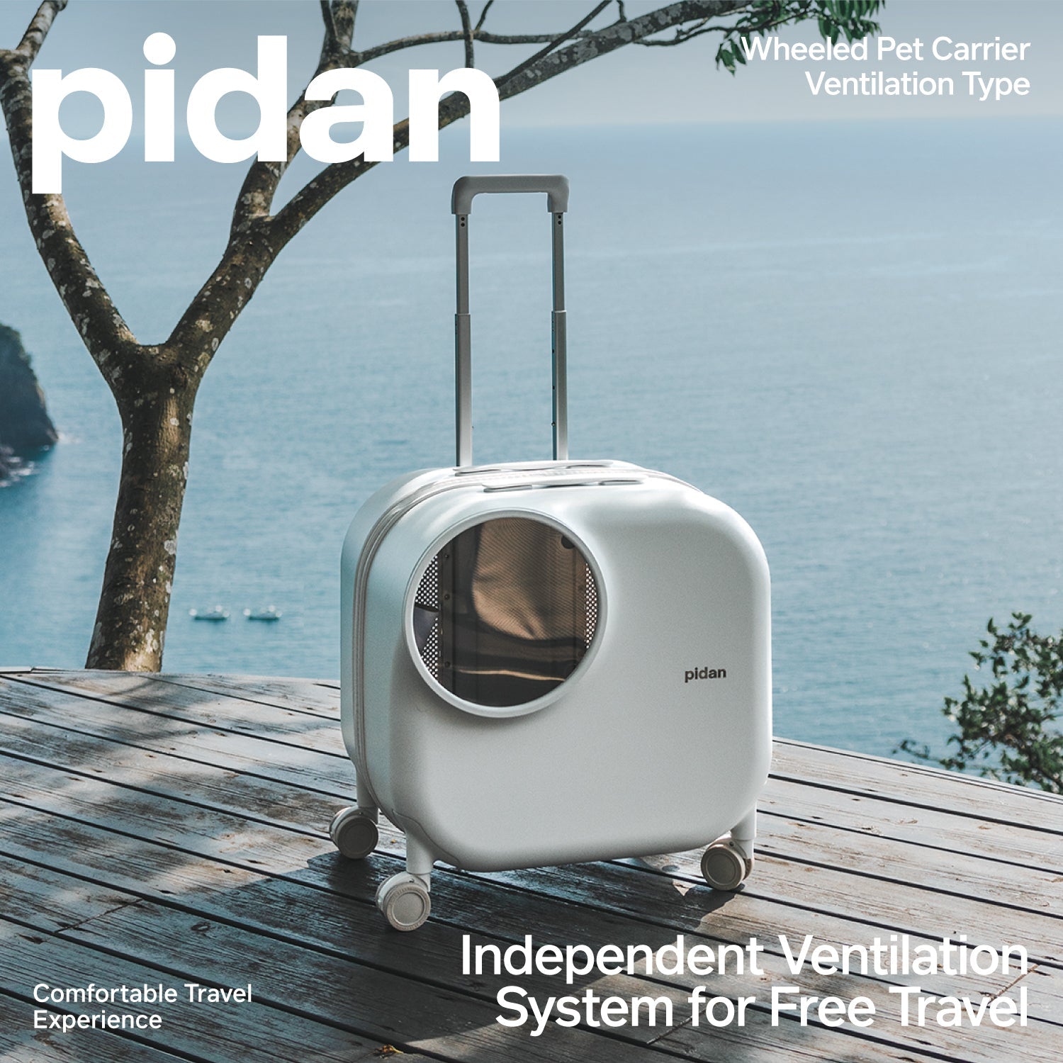 PIDAN wheeled pet carrier, ventilated hard-shell luggage for small dogs/cats, stylish and comfortable travel.