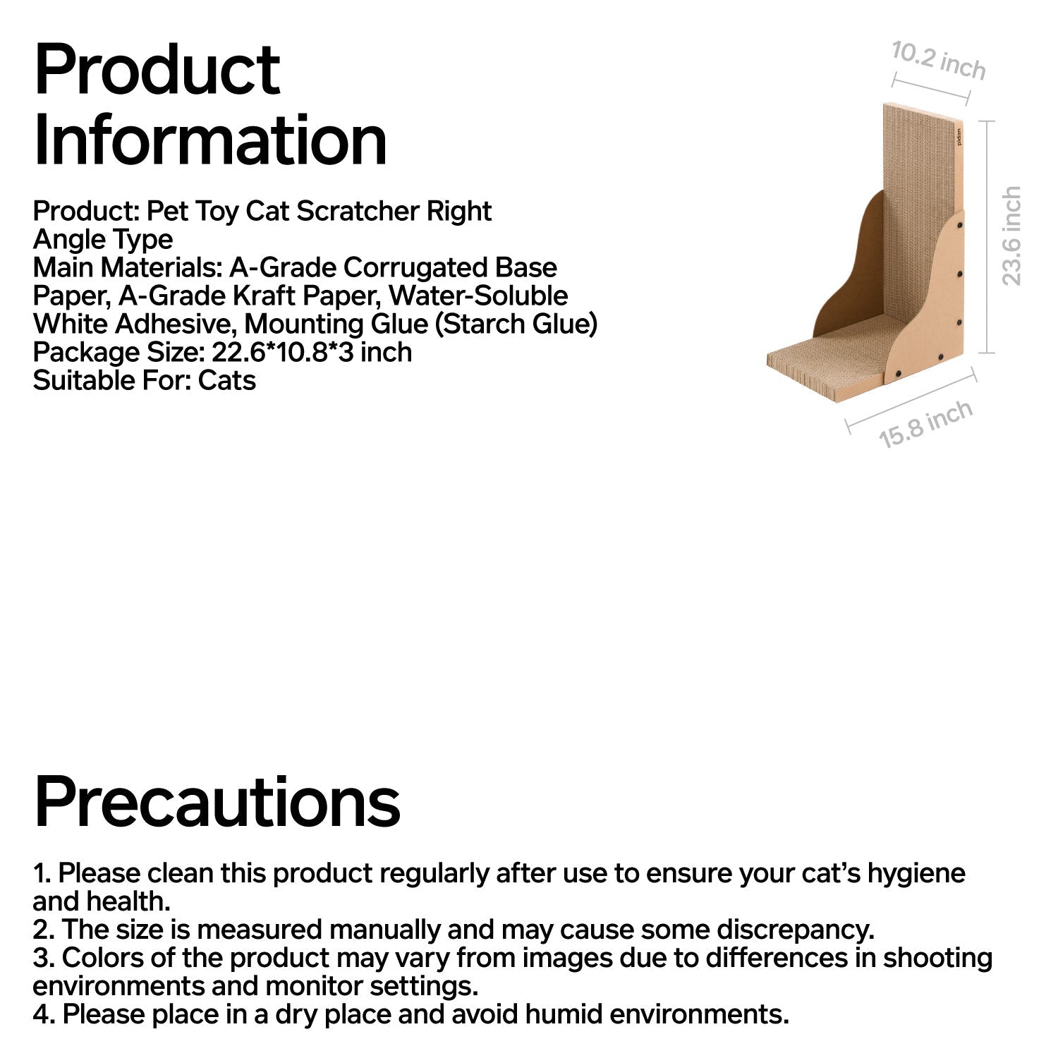 L-shaped cat scratcher (60x40x26cm) of durable A-grade corrugated cardboard for cats.