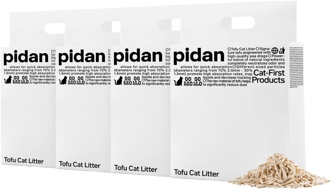 4-pack organic tofu cat litter: Fast-clumping, low-tracking, flushable, anti-dust, odor control.