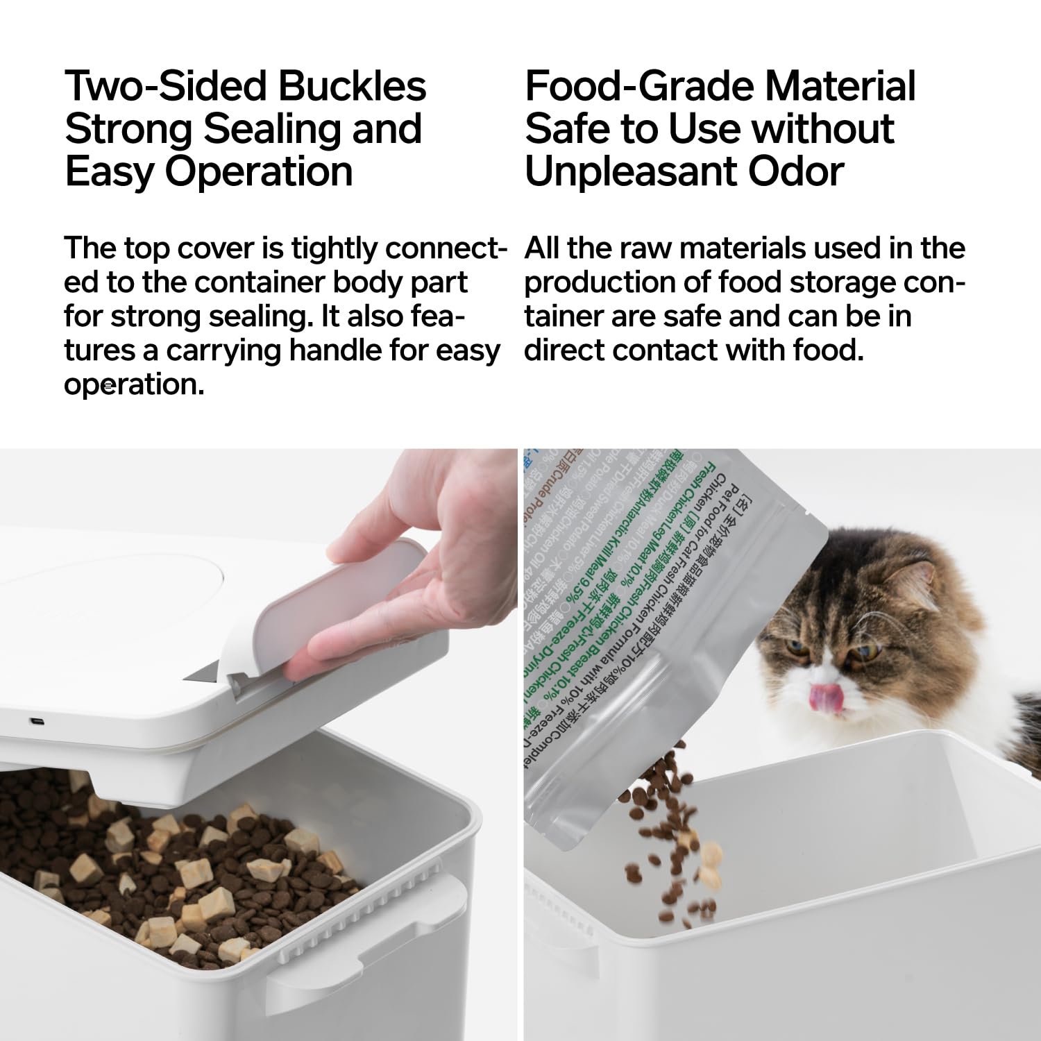Automatic vacuum pet food storage with scale for airtight, precise portion control.