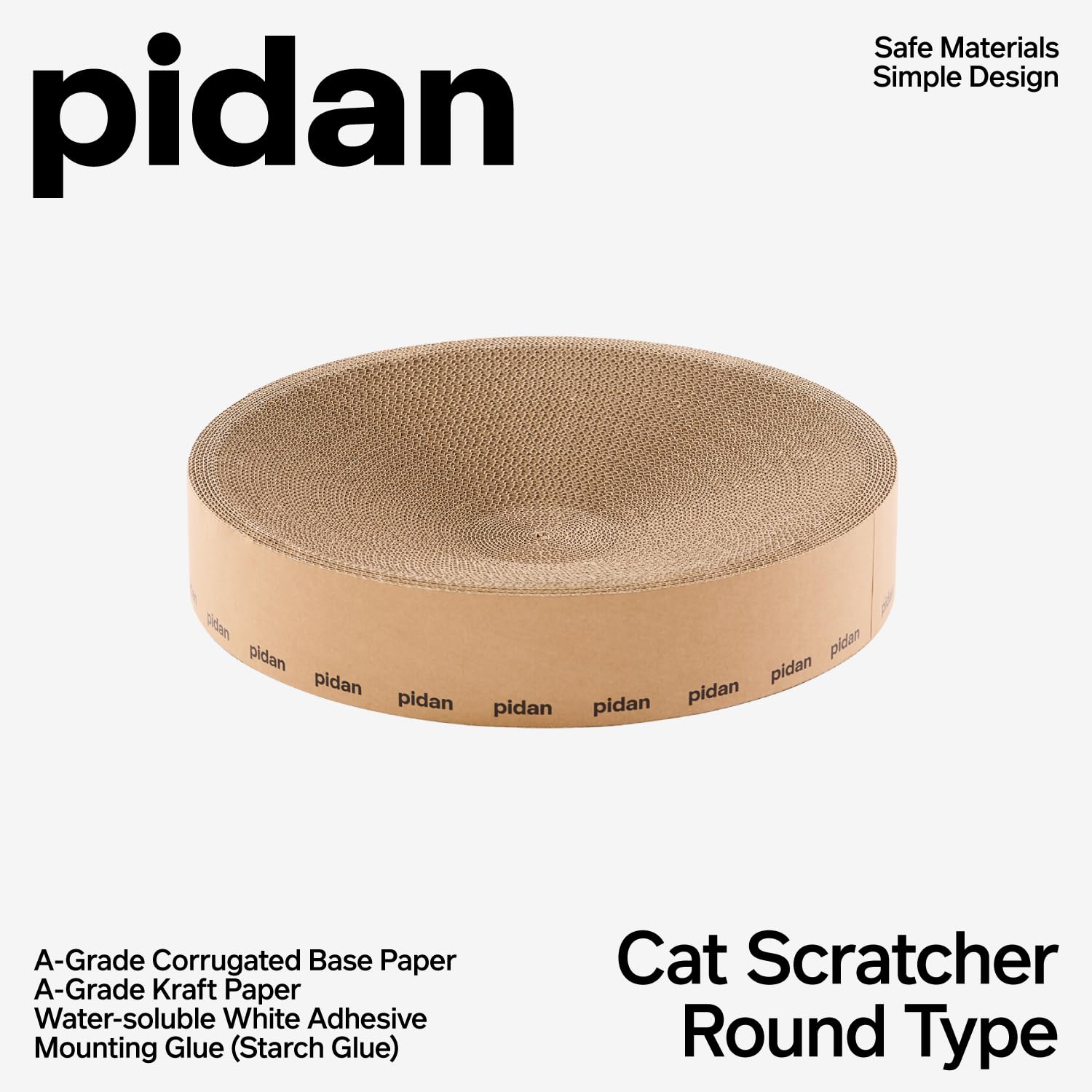 Durable Pidan round cat scratcher lounger with scratch-resistant A-Grade cardboard.