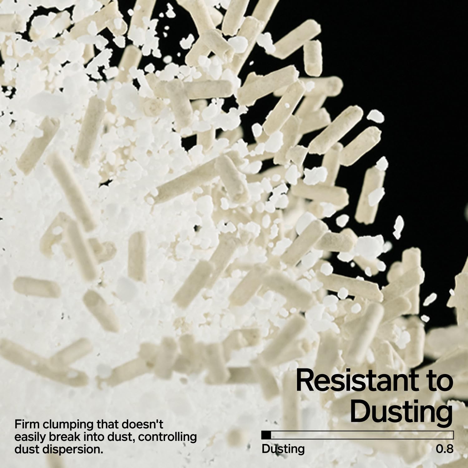 Off-white, fast-clumping, low dust, plant-based cat litter with superior odor control.