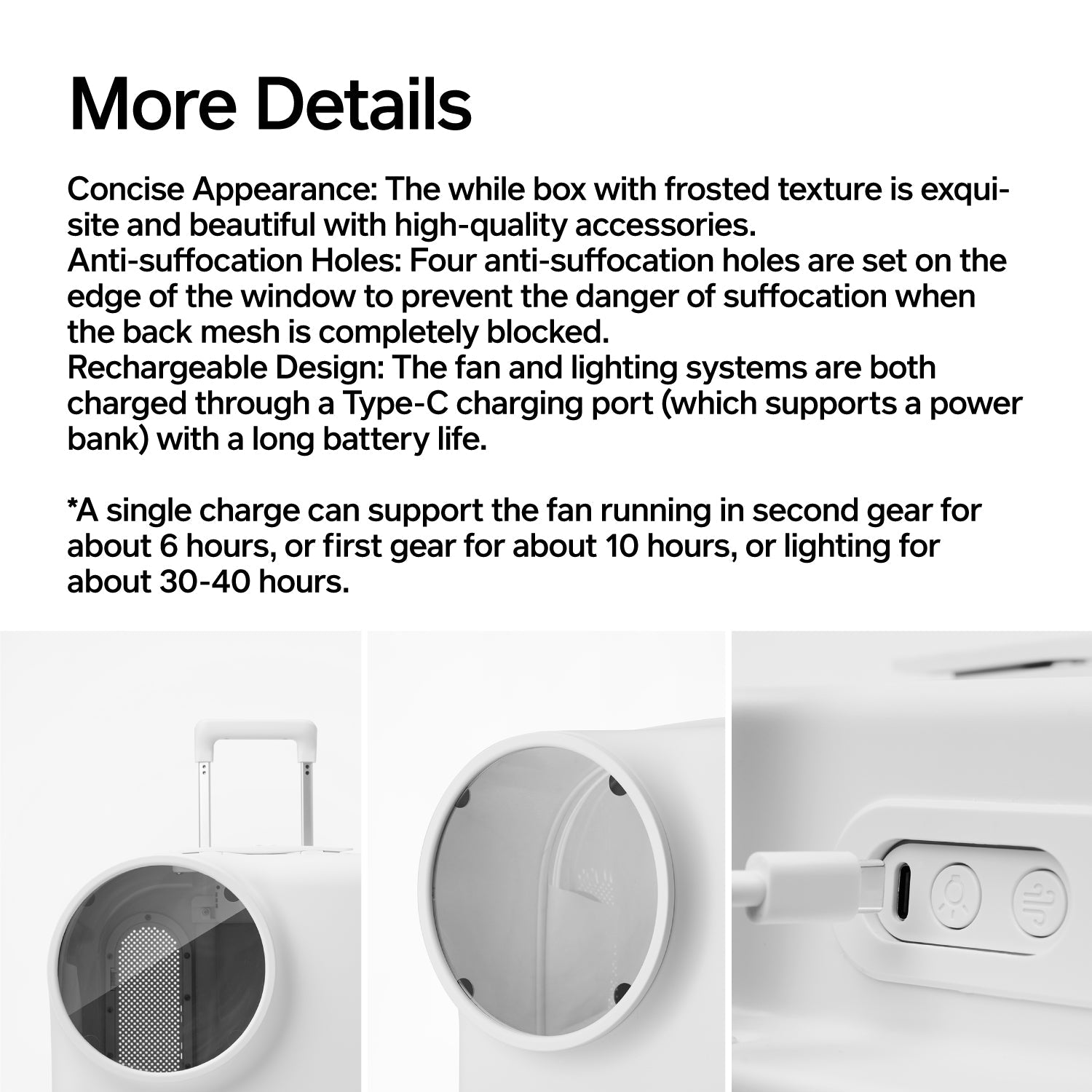 Frosted white PIDAN wheeled pet carrier with fan/light, Type-C charge, and ventilation for comfortable pet travel.