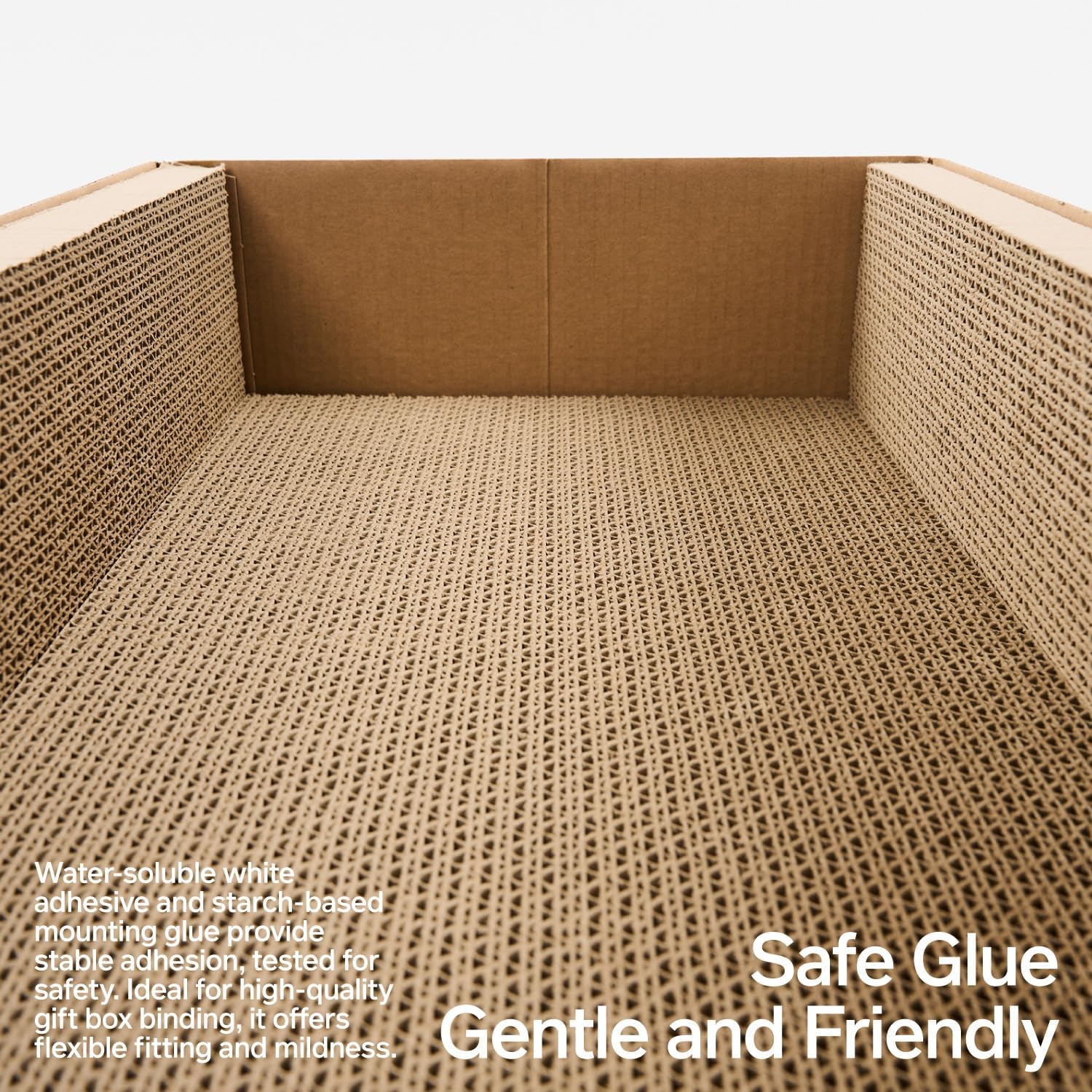 Durable corrugated cardboard cat scratcher box with A-grade base for scratch resistance.