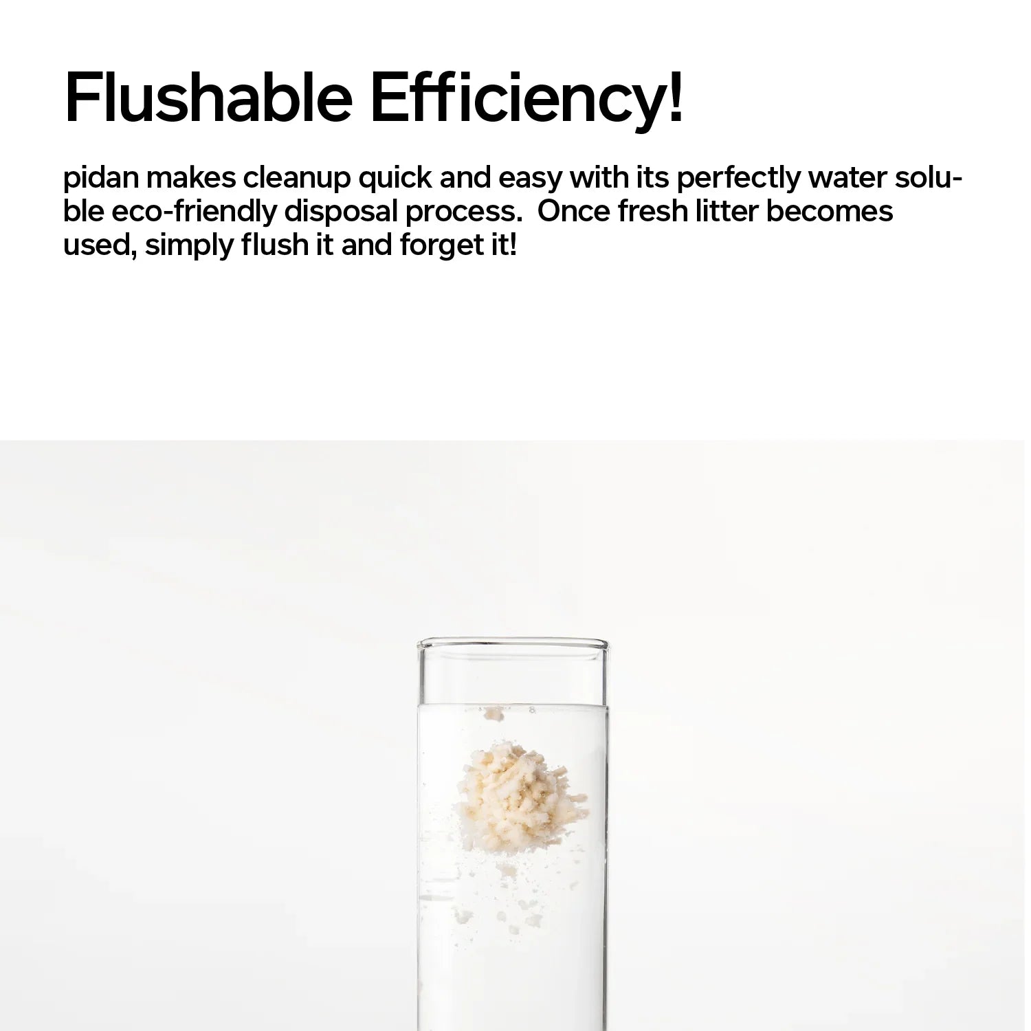 Flushable pea bean cat litter absorbs fast, clumps, is eco-friendly, and dissolves in water.