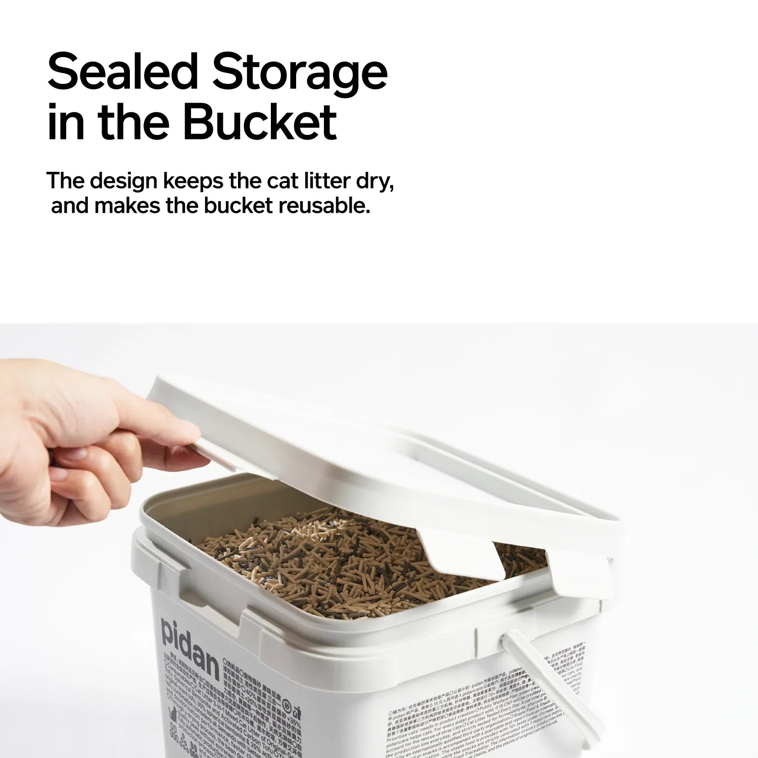 Pidan Sealed Bucket Cat Litter: Low-tracking, fast-clumping, organic, healthy, odor control, flushable.